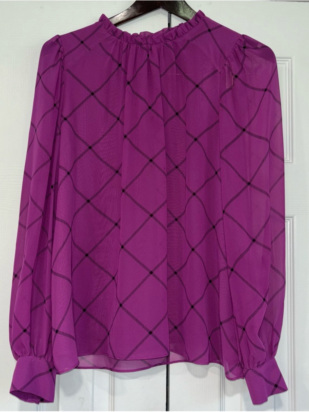 Worthington Women’s Purple Patterned Long Sleeve Sheer / Semi Sheer Blouse XS